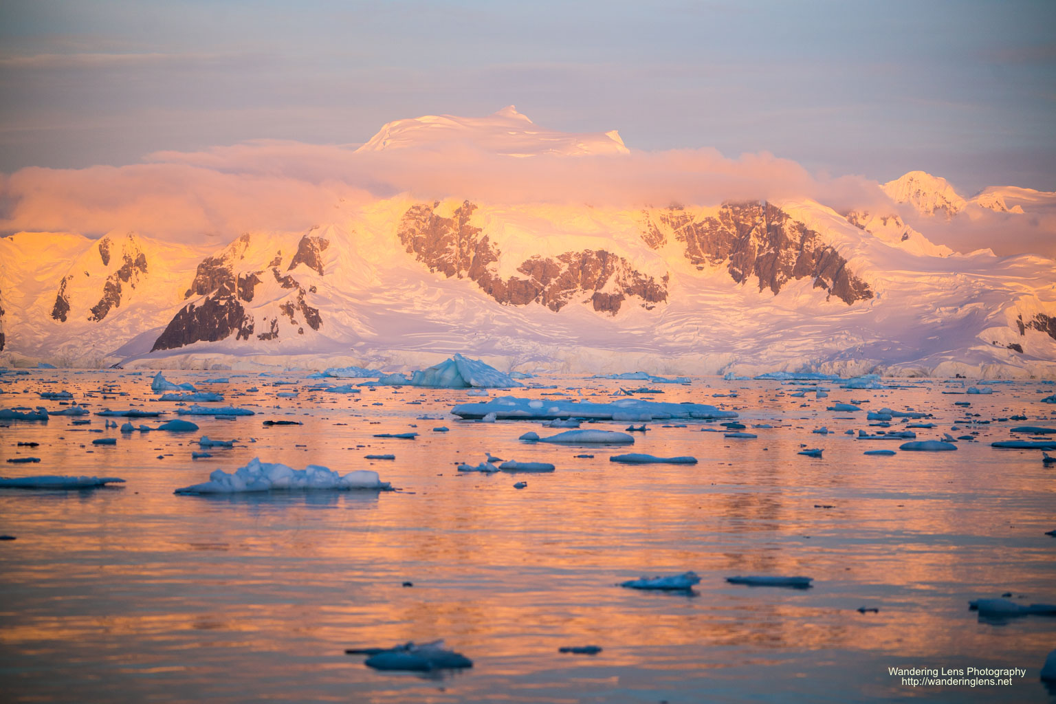 The sun sets on the Antarctic Peninsula.