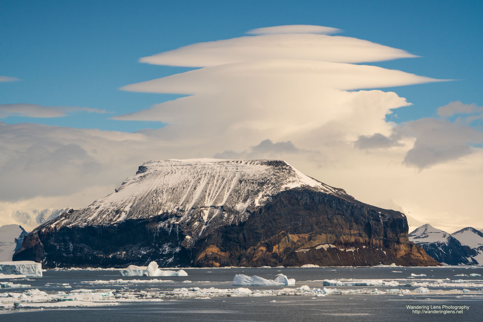 Lenticular clouds over Red Island, Weddell Sea, Antarctica